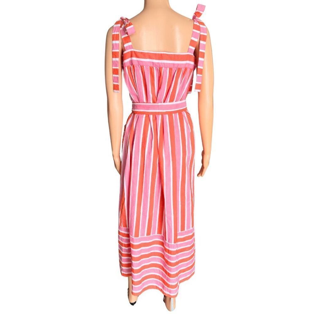 Pink City Prints Raspberry Stripe Palma Dress Small Tie Strap Midi Pockets - Picture 7 of 9
